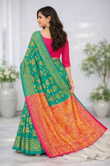 Green, Pink Banarasi Silk Banarasi Saree - Casual (Regular Sari) (Free Size) view 2