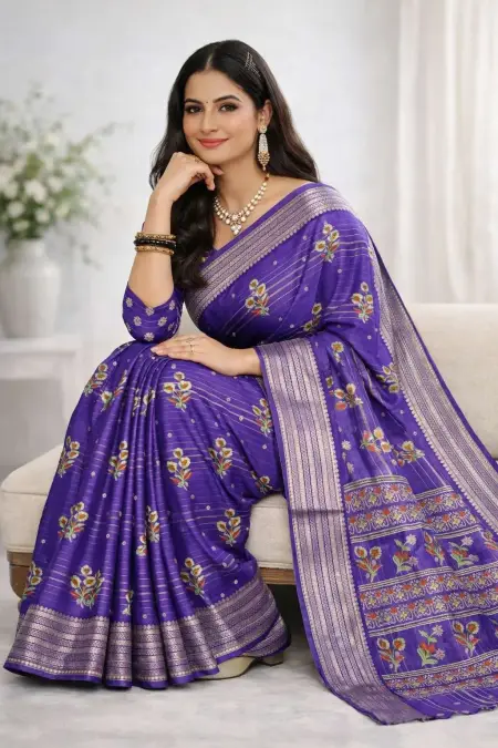 Lavender, Multicolor, Purple Banarasi Silk Banarasi Saree (Regular Sari) view 3