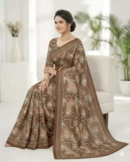 Beige, Bronze, Copper Georgette Bandhani Saree (Regular Sari) view 3