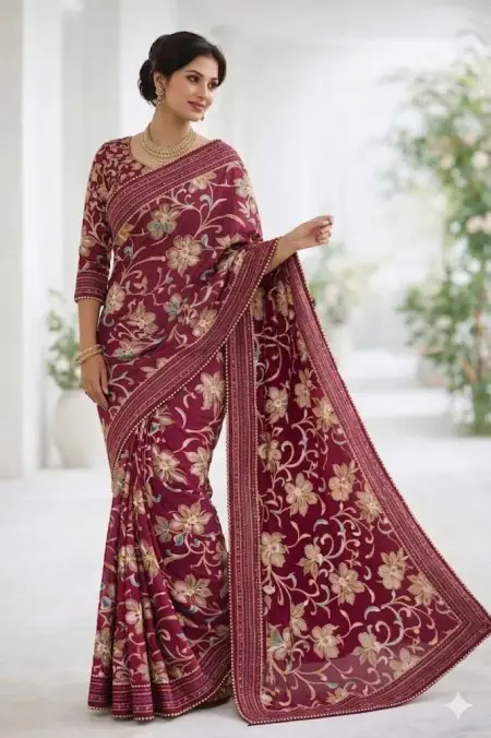 Magenta Georgette Bandhani Saree (Regular Sari) view 4