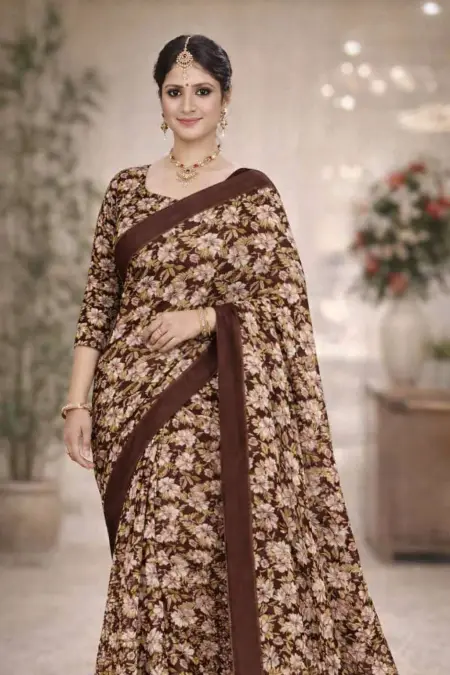 Brown Georgette Bandhani Saree (Regular Sari)