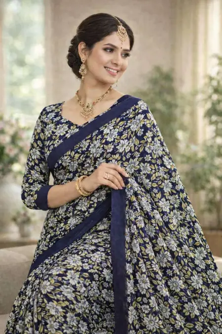Navy Blue Georgette Bandhani Saree (Regular Sari)