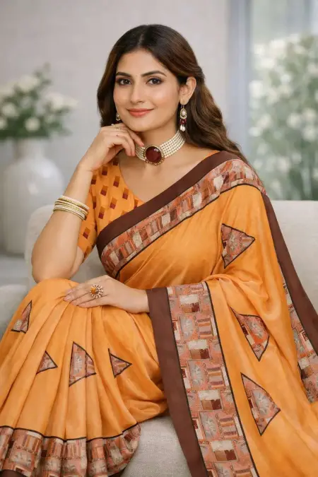 Orange Art Silk Bollywood Saree - Casual (Regular Sari) (Free Size) view 3