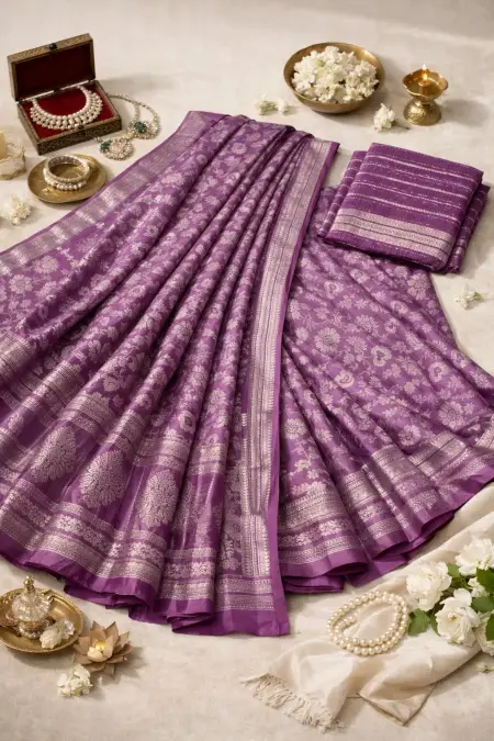 Multicolor, Purple, Wine Banarasi Silk Banarasi Saree (Regular Sari) view 4