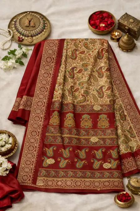 Red Cotton Bollywood Saree (Regular Sari) view 4