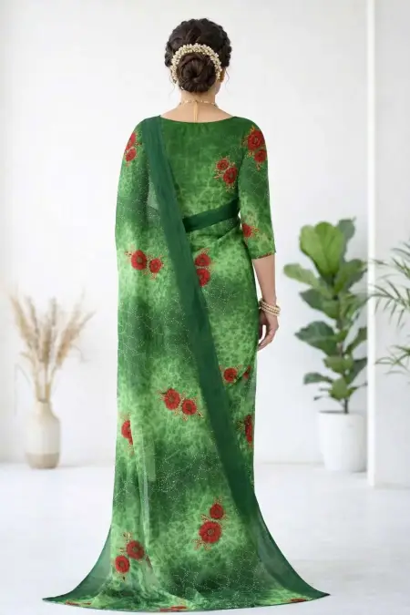 Green Georgette Bandhani Saree (Regular Sari) view 2
