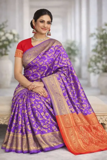 Purple, Red Art Silk Bollywood Saree (Regular Sari) view 3