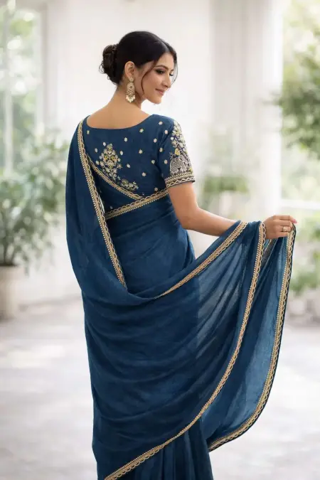 Navy Blue Art Silk Bollywood Saree (Regular Sari) view 2