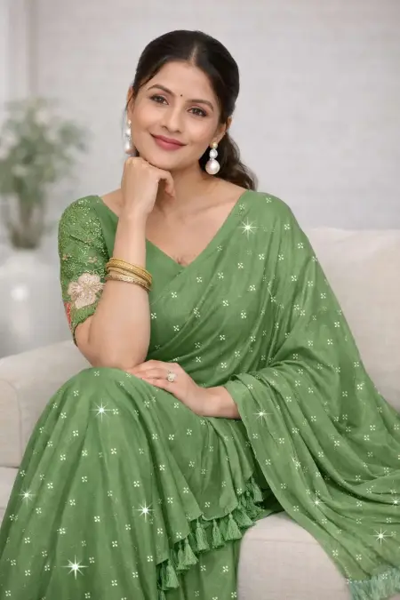 Mehendi Georgette Bollywood Saree (Regular Sari) view 3