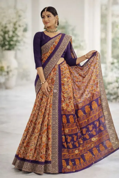 Indigo, Multicolor Cotton Bollywood Saree - Casual (Regular Sari) (Free Size)