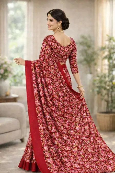 Red Georgette Bandhani Saree (Regular Sari) view 2