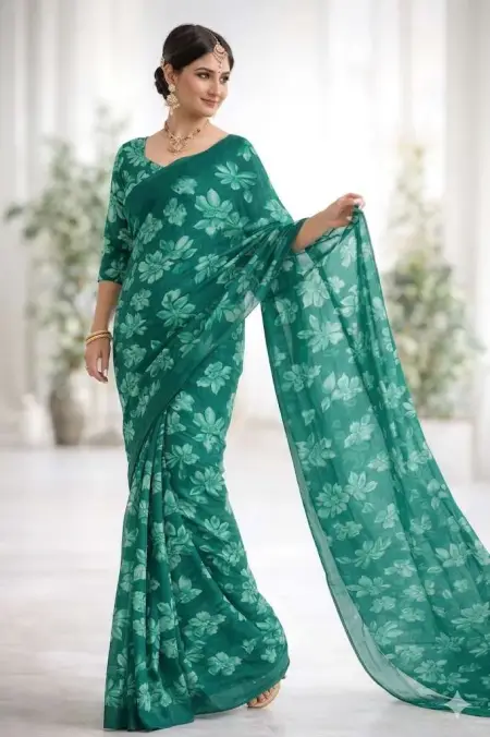 Green Georgette Bandhani Saree (Regular Sari)