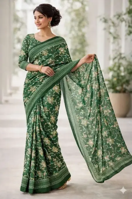 Green Georgette Bandhani Saree (Regular Sari)