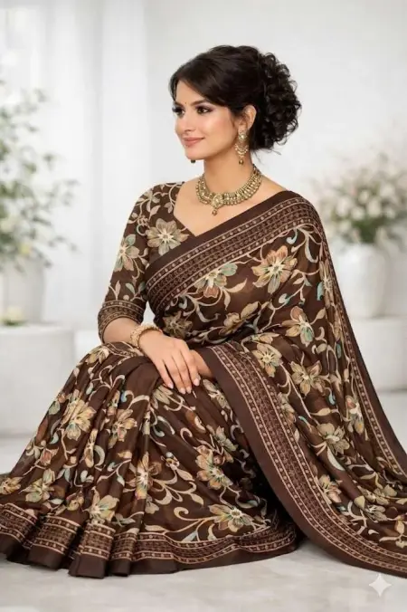 Brown Georgette Bandhani Saree (Regular Sari) view 3