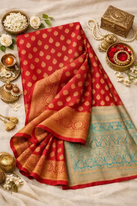 Aqua Blue, Magenta, Red Banarasi Silk Banarasi Saree (Regular Sari) view 4