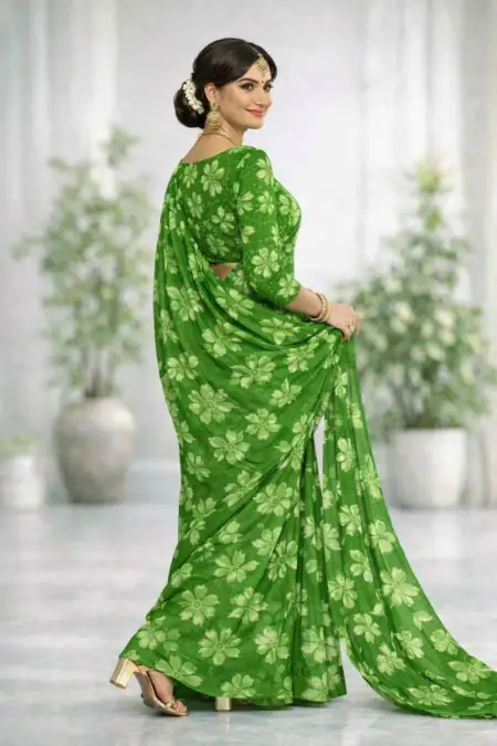 Light Green Georgette Bandhani Saree (Regular Sari) view 4
