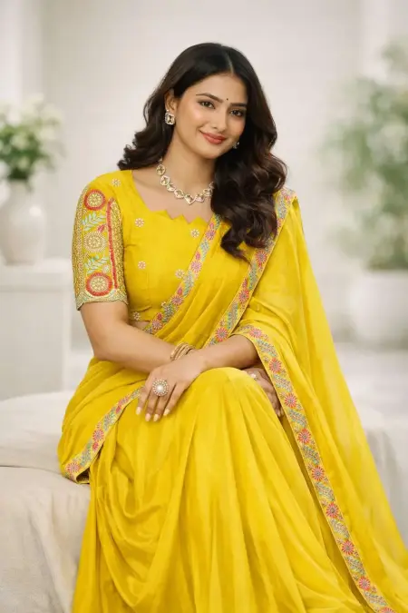 Yellow Georgette Bollywood Saree (Regular Sari) view 3