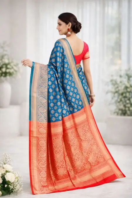 Navy Blue, Pink Banarasi Silk Banarasi Saree (Regular Sari) view 2