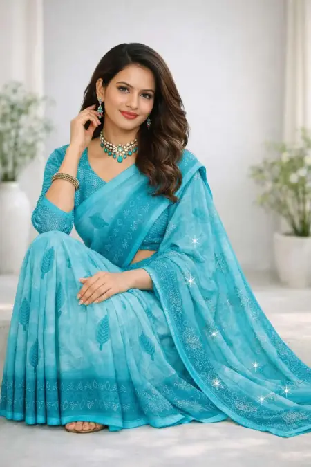 Light Blue Chiffon Daily Wear Saree (Regular Sari) view 3