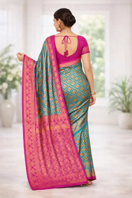 Magenta, Teal Banarasi Silk Banarasi Saree (Regular Sari) view 2