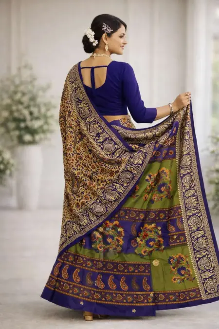 Navy Blue Cotton Bollywood Saree (Regular Sari) view 2