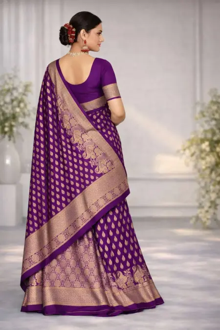 Purple Art Silk Banarasi Saree view 2