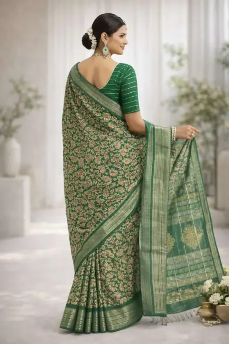 Dark Green, Green, Light Green, Mehendi, Olive Banarasi Silk Banarasi Saree - Casual (Regular Sari) (Free Size) view 2