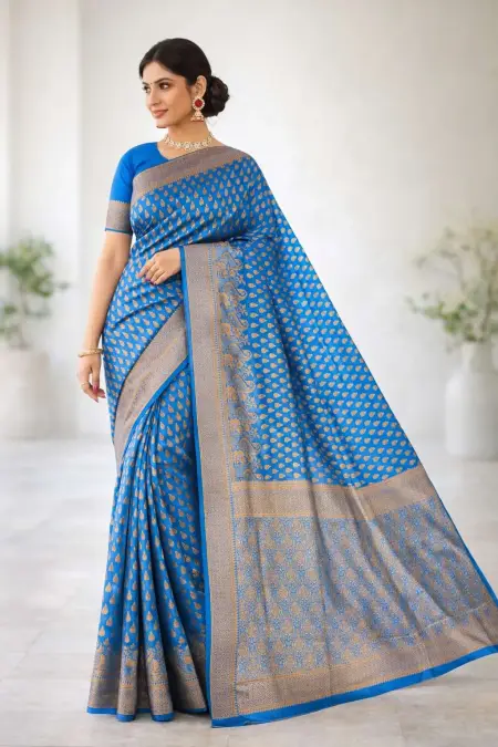 Blue Art Silk Banarasi Saree - Casual (Free Size) view 4