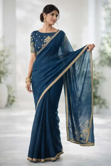Navy Blue Art Silk Bollywood Saree (Regular Sari)