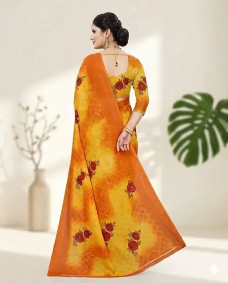 Orange, Yellow Georgette Bandhani Saree - Casual (Regular Sari) (Free Size) view 2