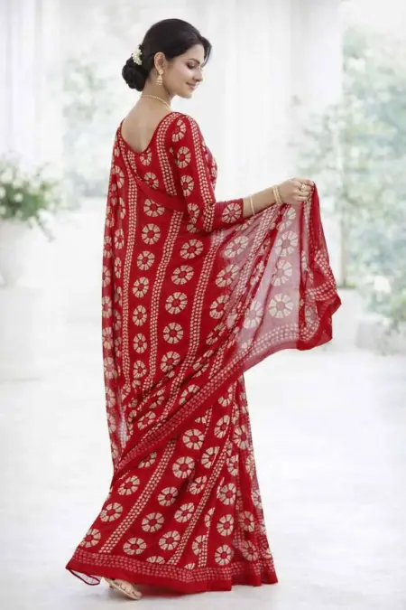 Maroon Georgette Bandhani Saree (Regular Sari) view 4