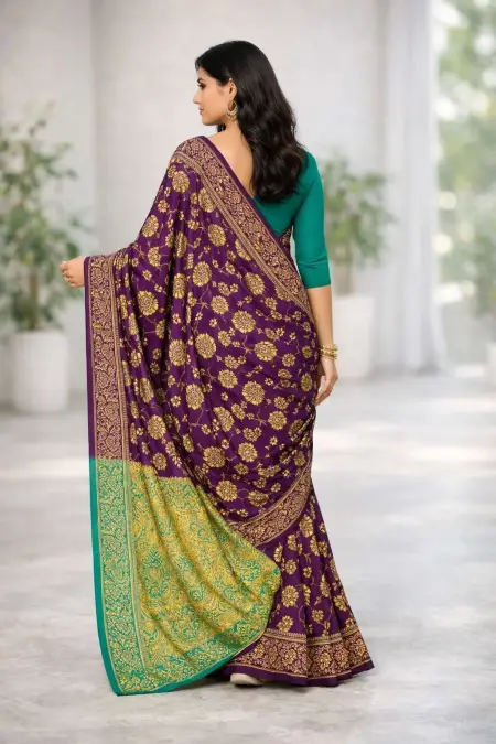 Teal, Wine Banarasi Silk Banarasi Saree (Regular Sari) view 2