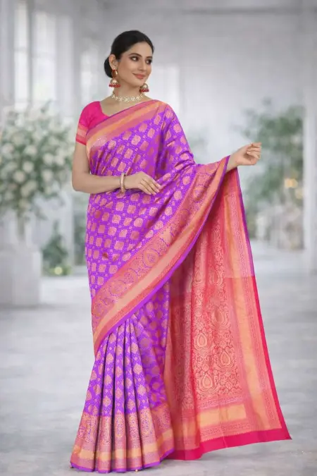 Pink, Purple Banarasi Silk Banarasi Saree - Casual (Regular Sari) (Free Size)