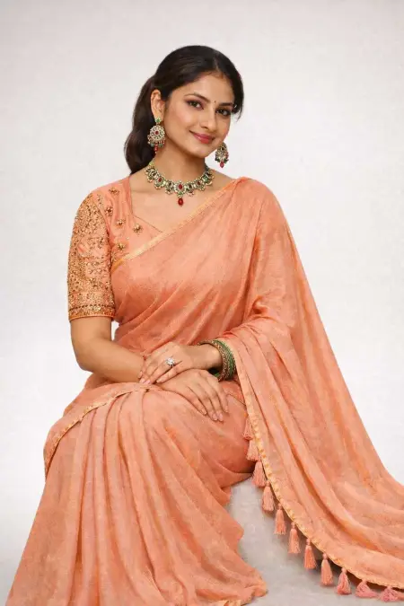 Peach Art Silk Bollywood Saree (Regular Sari) view 4