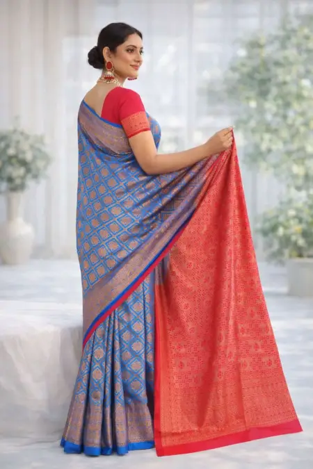 Blue, Red Banarasi Silk Banarasi Saree (Regular Sari) view 2