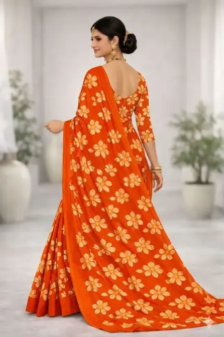 Orange Georgette Bandhani Saree (Regular Sari) view 2