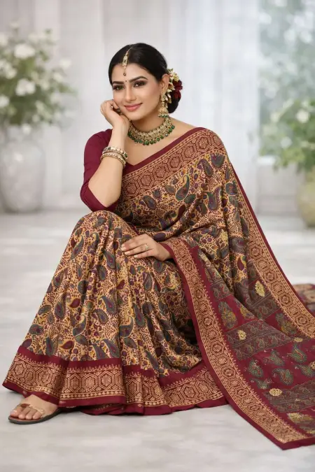 Bronze, Brown, Wine Cotton Bollywood Saree (Regular Sari) view 3