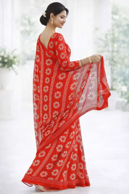 Red Georgette Bandhani Saree - Casual (Regular Sari) (Free Size) view 2