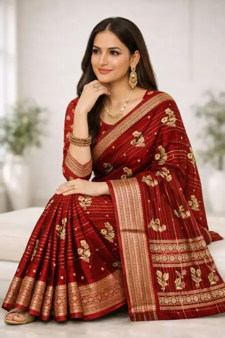 Red, Rust Banarasi Silk Banarasi Saree - Casual (Regular Sari) (Free Size) view 3