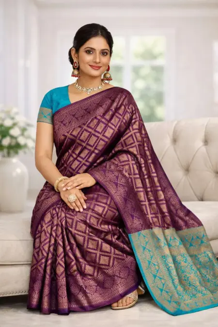 Wine, Rama Banarasi Silk Banarasi Saree - Casual (Regular Sari) (Free Size) view 3