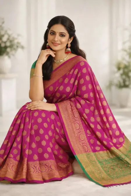 Green, Wine Banarasi Silk Banarasi Saree (Regular Sari) view 3