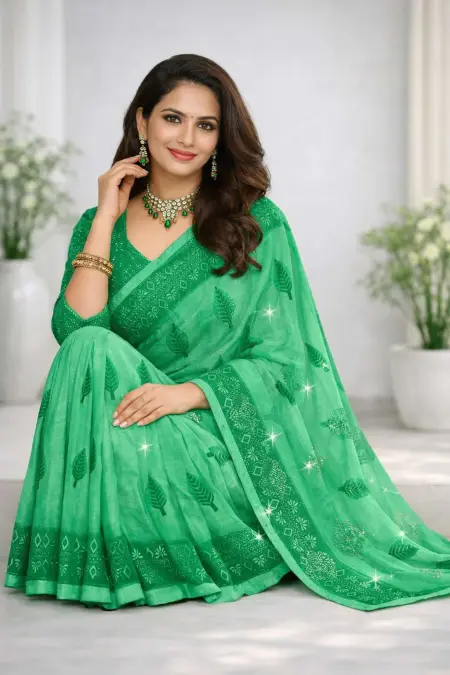 Mint Green Chiffon Daily Wear Saree (Regular Sari) view 3