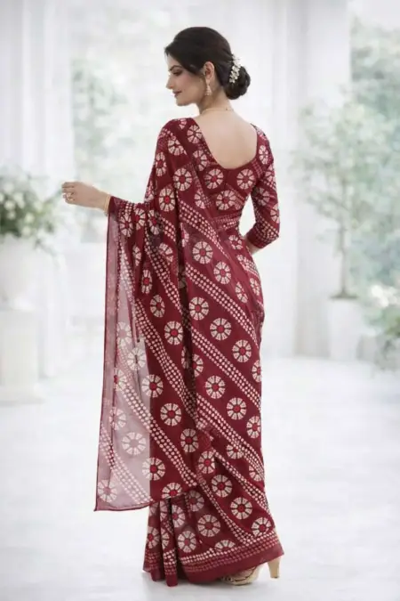Maroon Georgette Bandhani Saree (Regular Sari) view 2