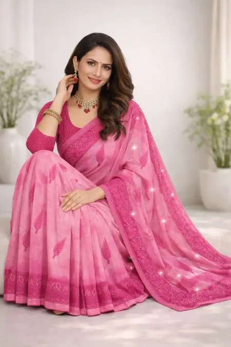 Pink Chiffon Daily Wear Saree (Regular Sari) view 3