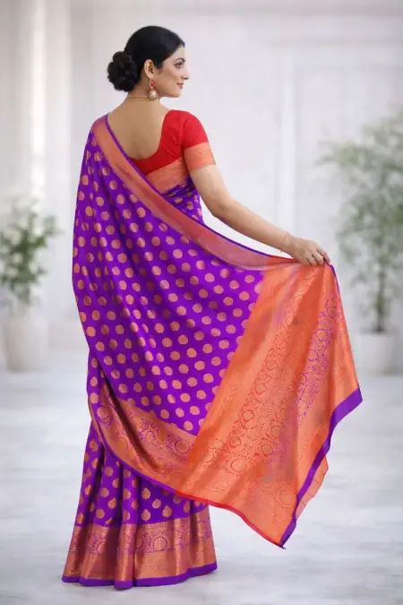 Blue, Indigo, Red Banarasi Silk Banarasi Saree (Regular Sari) view 2