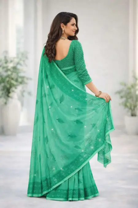 Mint Green Chiffon Daily Wear Saree (Regular Sari) view 2