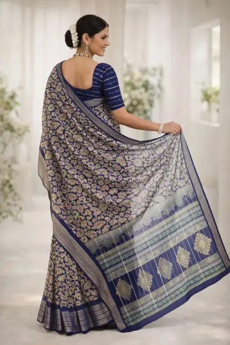 Dark Blue, Indigo, Navy Blue Banarasi Silk Banarasi Saree (Regular Sari) view 2
