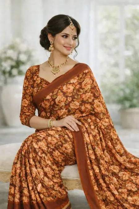 Rust Georgette Bandhani Saree (Regular Sari) view 3