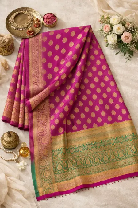 Green, Wine Banarasi Silk Banarasi Saree (Regular Sari) view 4