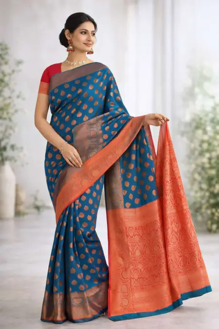 Pink, Teal Banarasi Silk Banarasi Saree - Casual (Regular Sari) (Free Size)